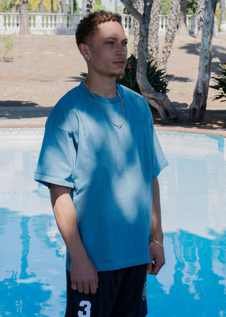Monogram Embroidered Cotton T-Shirt – Blue - View 2