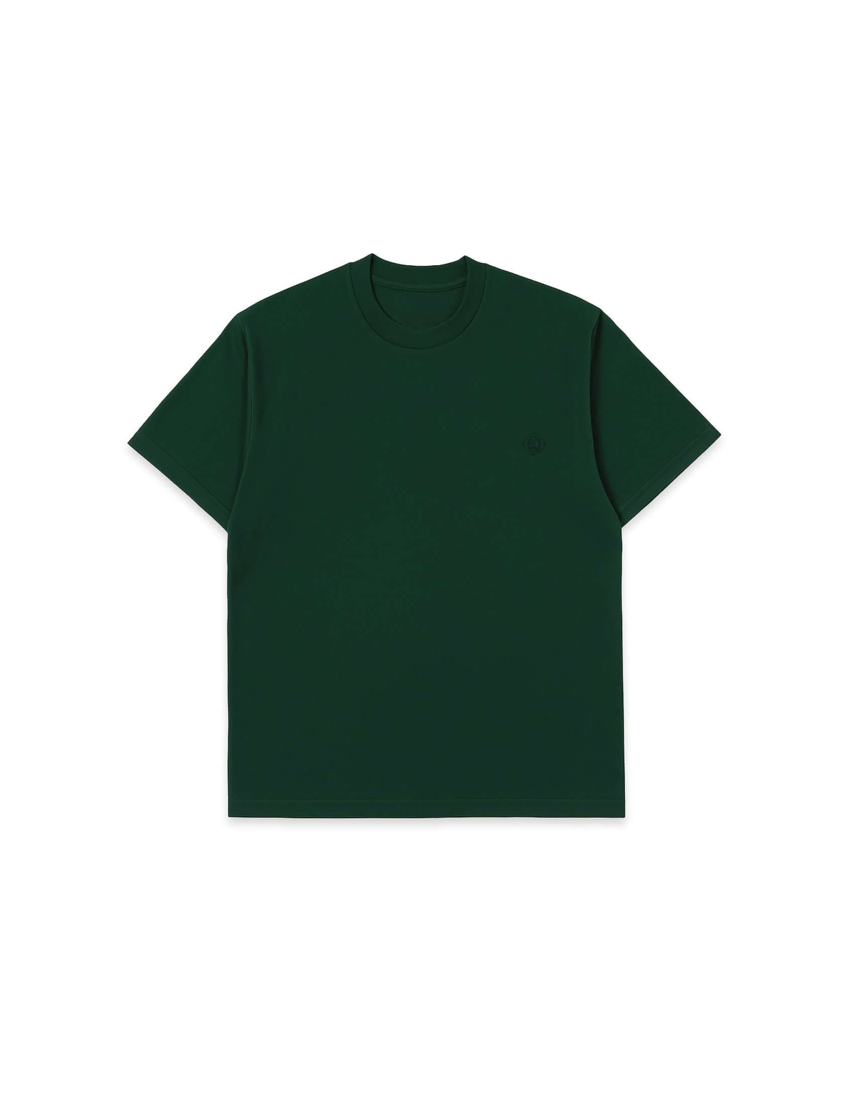 Monogram embroidered cotton t-shirt in emerald green with discreet logo on left chest.
