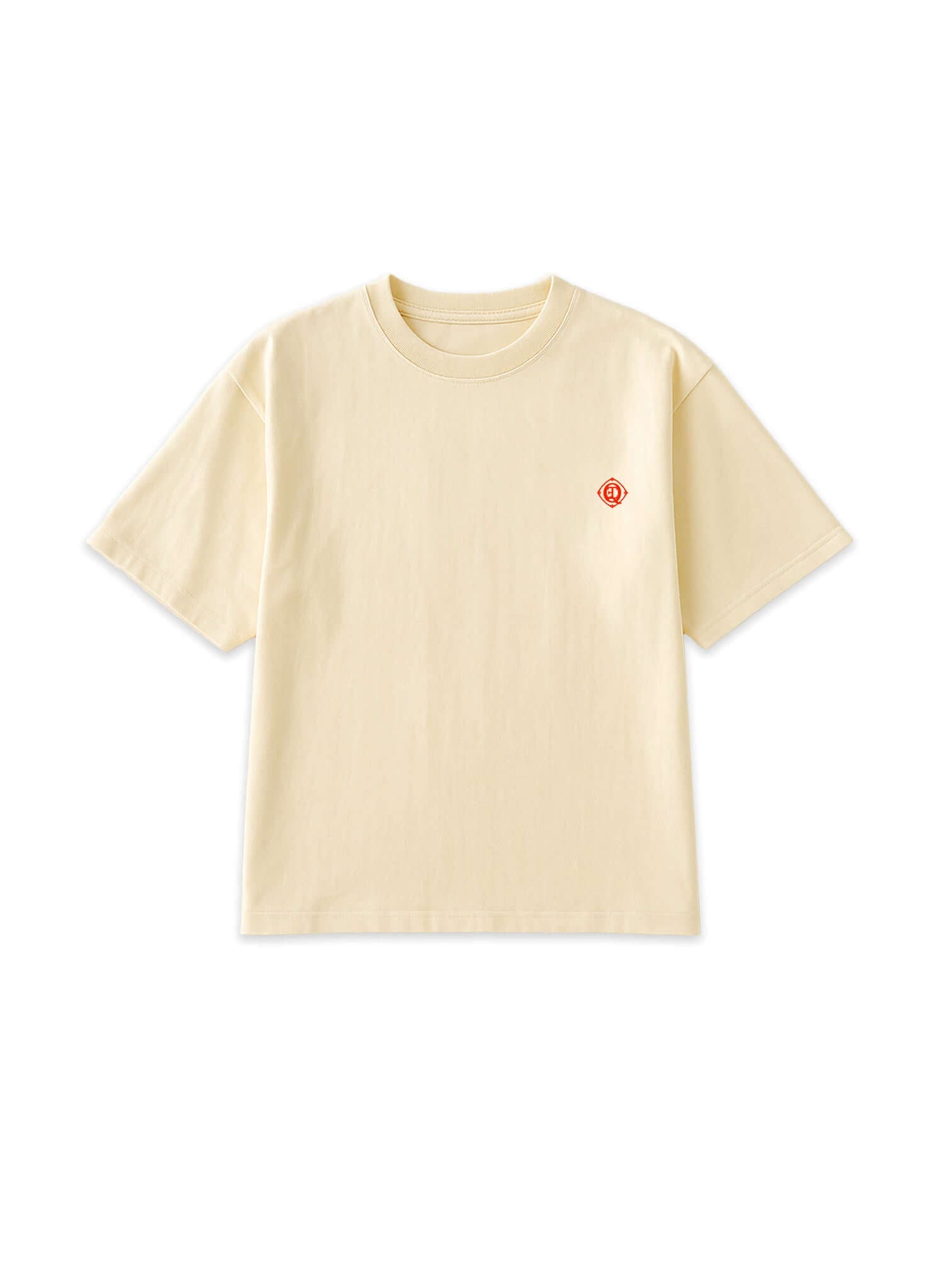 Monogram embroidered cotton t-shirt in French vanilla with embroidered monogram logo on left chest.