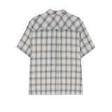 Back view of the monotone plaid button-up shirt showcasing its modern design and tonal pattern.
