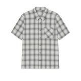 Monotone plaid button-up shirt featuring a soft cotton material and relaxed fit, ideal for casual wear.