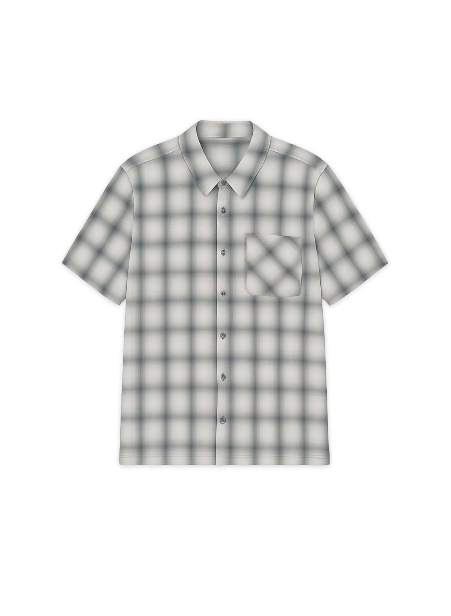 Monotone plaid button-up shirt featuring a soft cotton material and relaxed fit, ideal for casual wear.