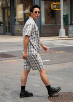 thumbnail for Monotone Plaid Button-Up Shirt