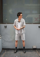 thumbnail for Monotone Plaid Button-Up Shirt