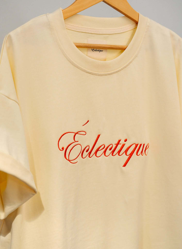 Script Logo Embroidered Cotton T-Shirt – French Vanilla - View 2