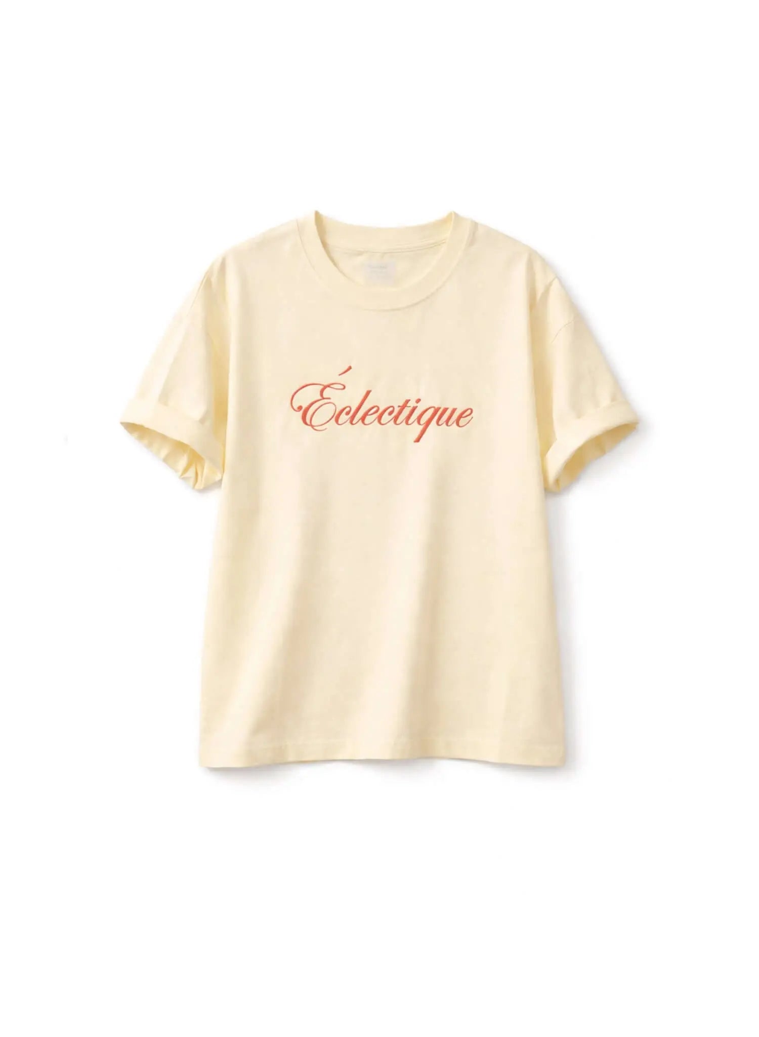 Script logo embroidered cotton t-shirt in French vanilla with Éclectique logo on chest.