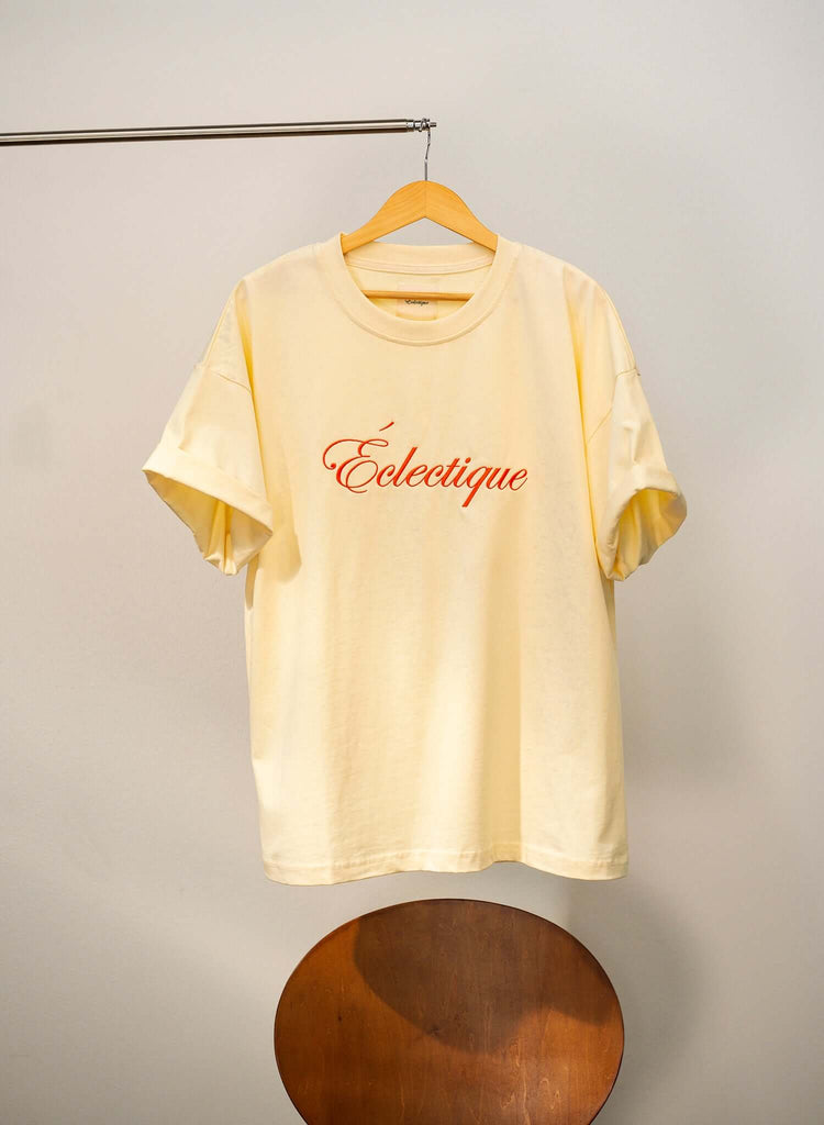 Script Logo Embroidered Cotton T-Shirt – French Vanilla - View 2