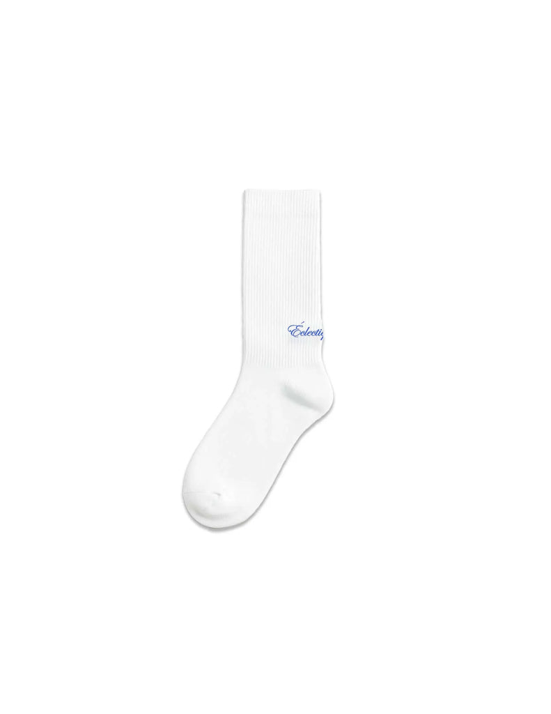 White Logo Socks with Blue Script Logo - View 2