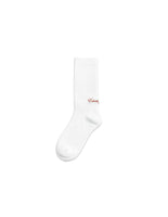 thumbnail for White Logo Socks with Red Script Logo